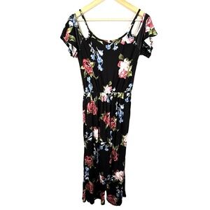 Anthro Caution To The‎ Wind Womens Cold Shoulder Jumpsuit Romper Black Floral S